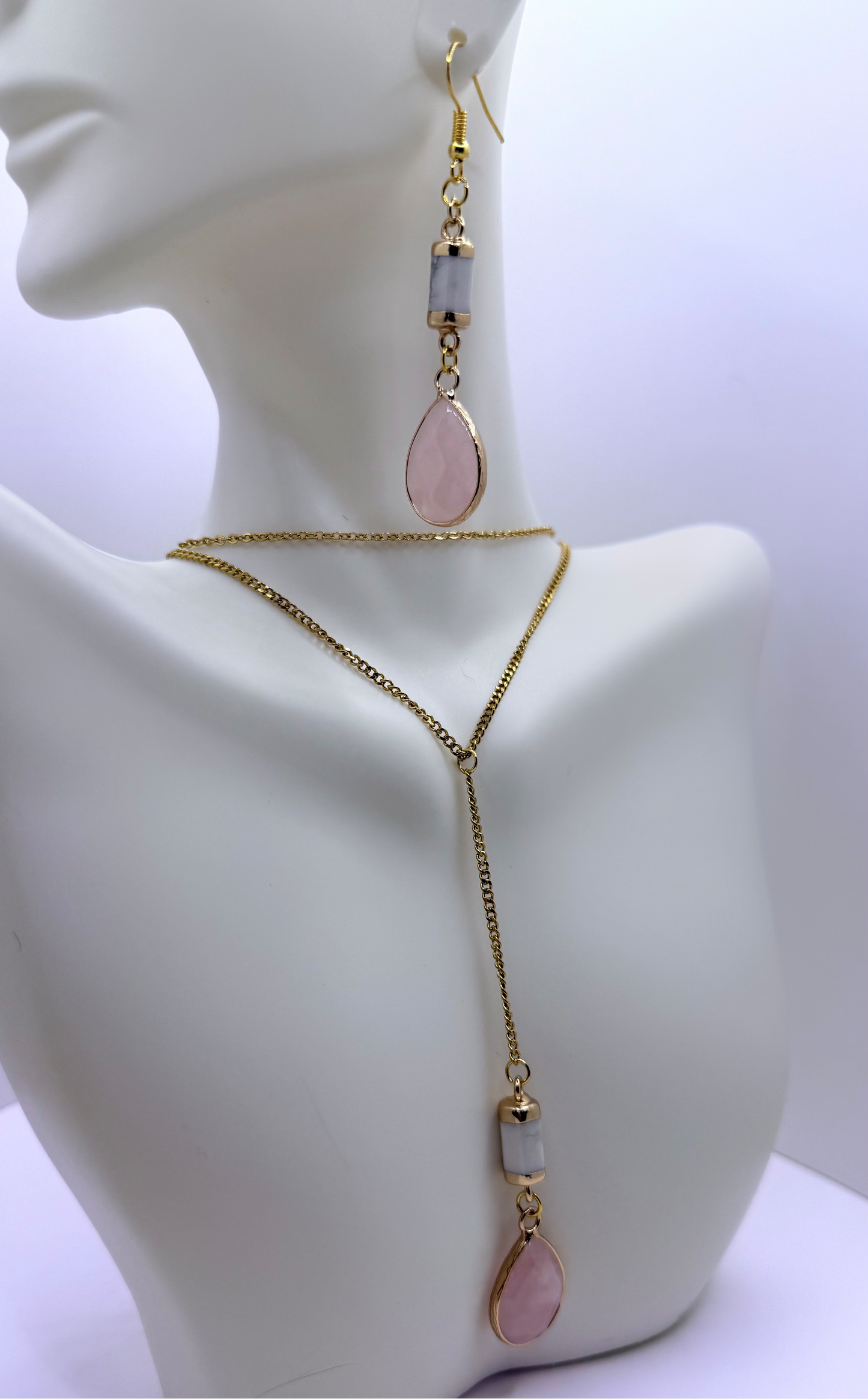 Rose Quartz & Howlite Teardrop Earrings