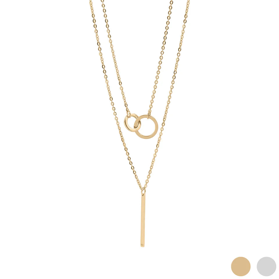 Interlocked Circle & Bar Pendant Layered Necklace