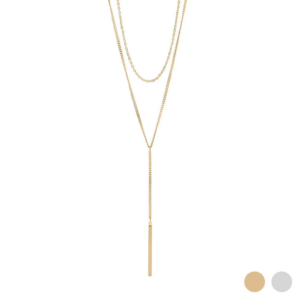 Y-Shaped Bar Pendant Layered Lariat Necklace