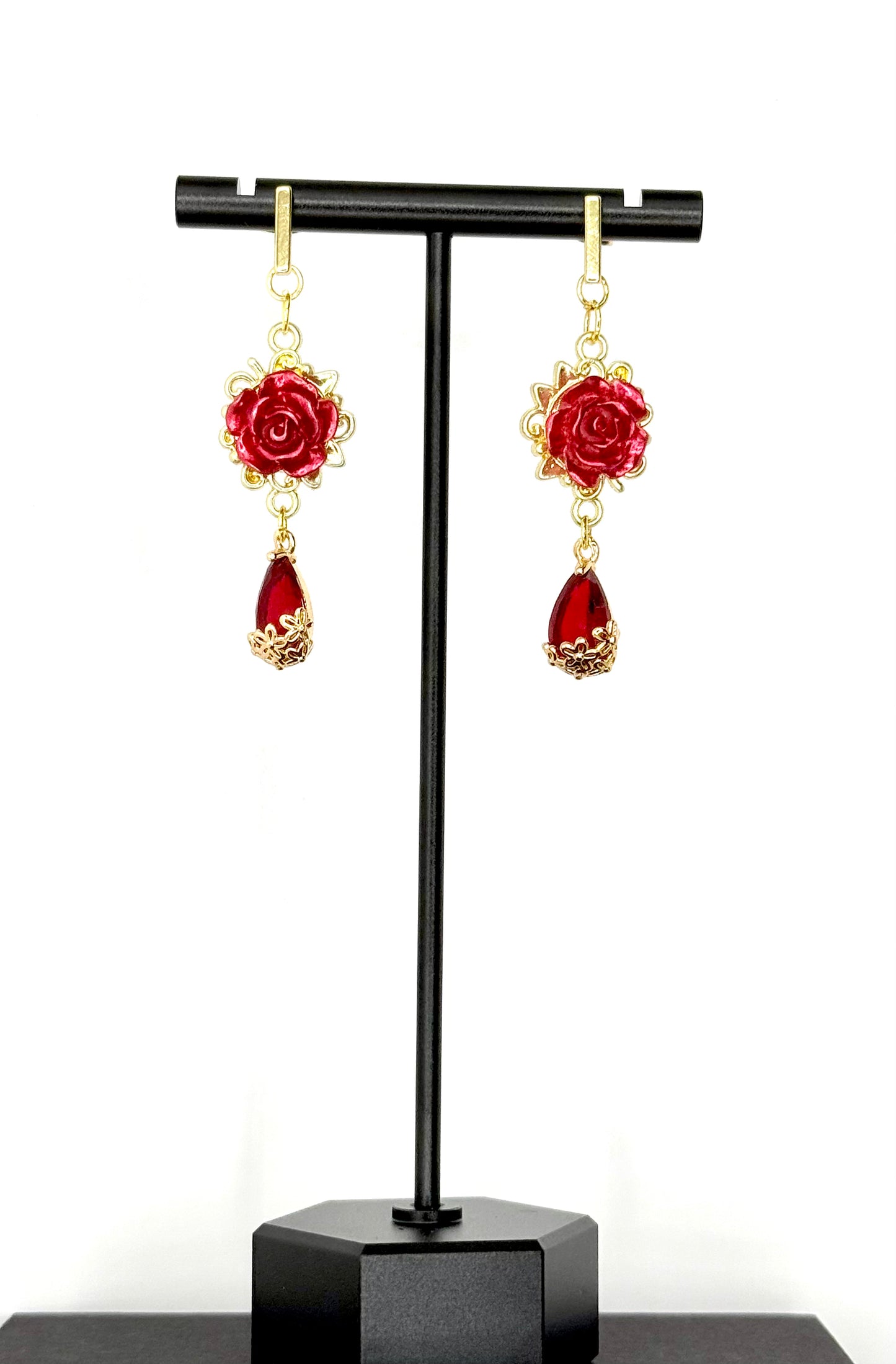 Rose & Red Zirconia Teardrop Earrings