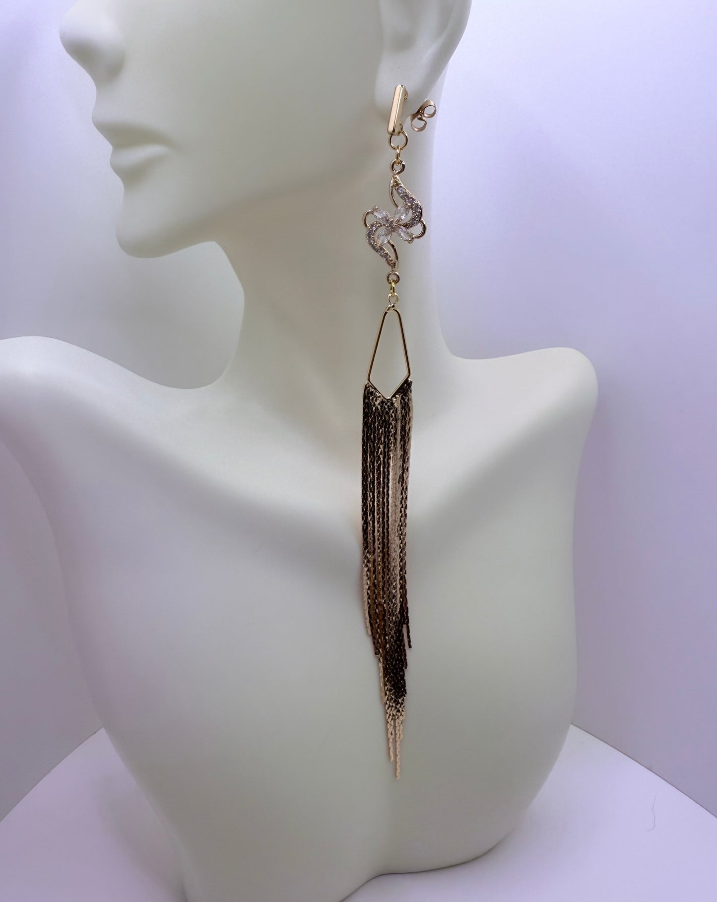 Golden Floral Glam Tassel Earrings