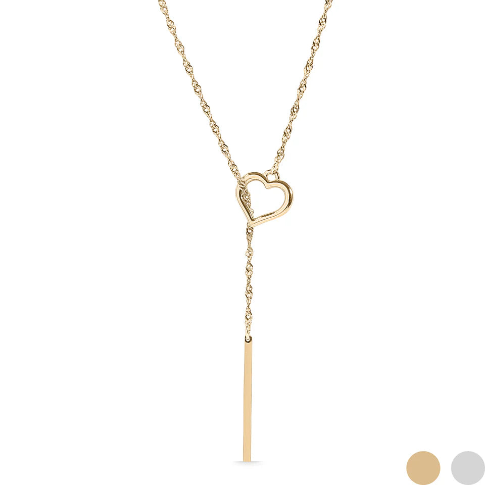 Lariat Necklace Heart with Drop Bar