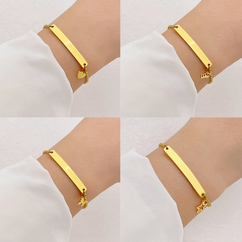 Engravable Bar Charm Bracelet