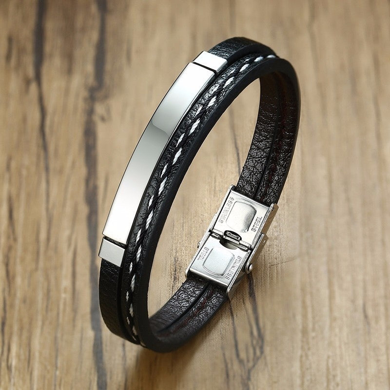 Leather and Stainless Engravable Cuff