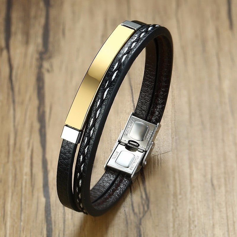 Leather and Stainless Engravable Cuff
