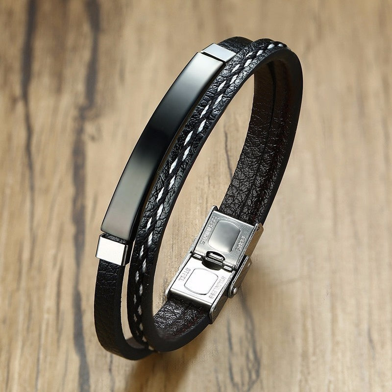 Leather and Stainless Engravable Cuff