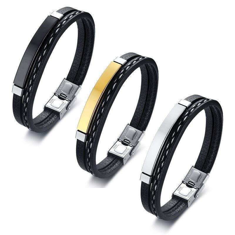 Leather and Stainless Engravable Cuff