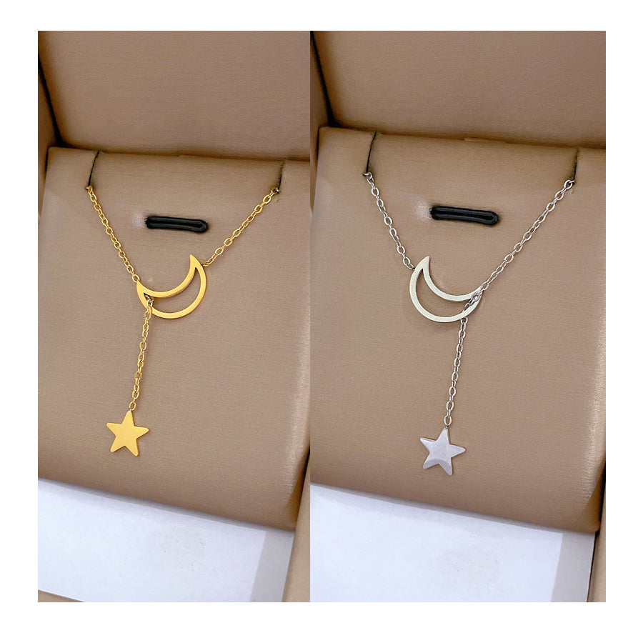 Crescent Moon & Star Clavicle Necklace