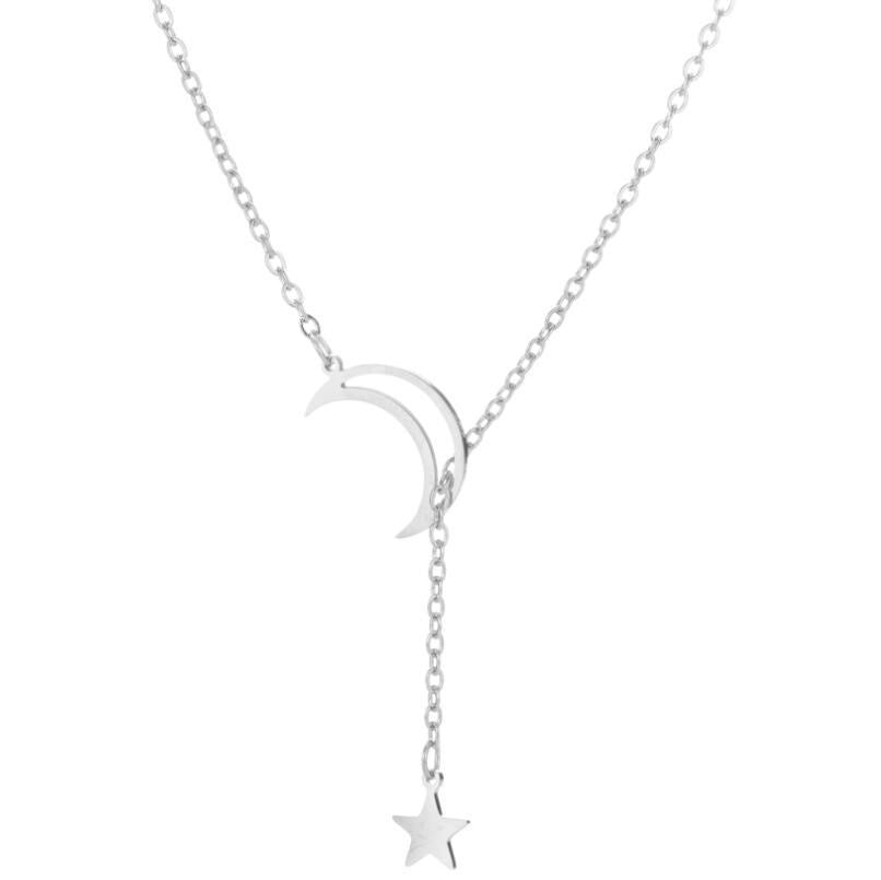 Crescent Moon & Star Clavicle Necklace