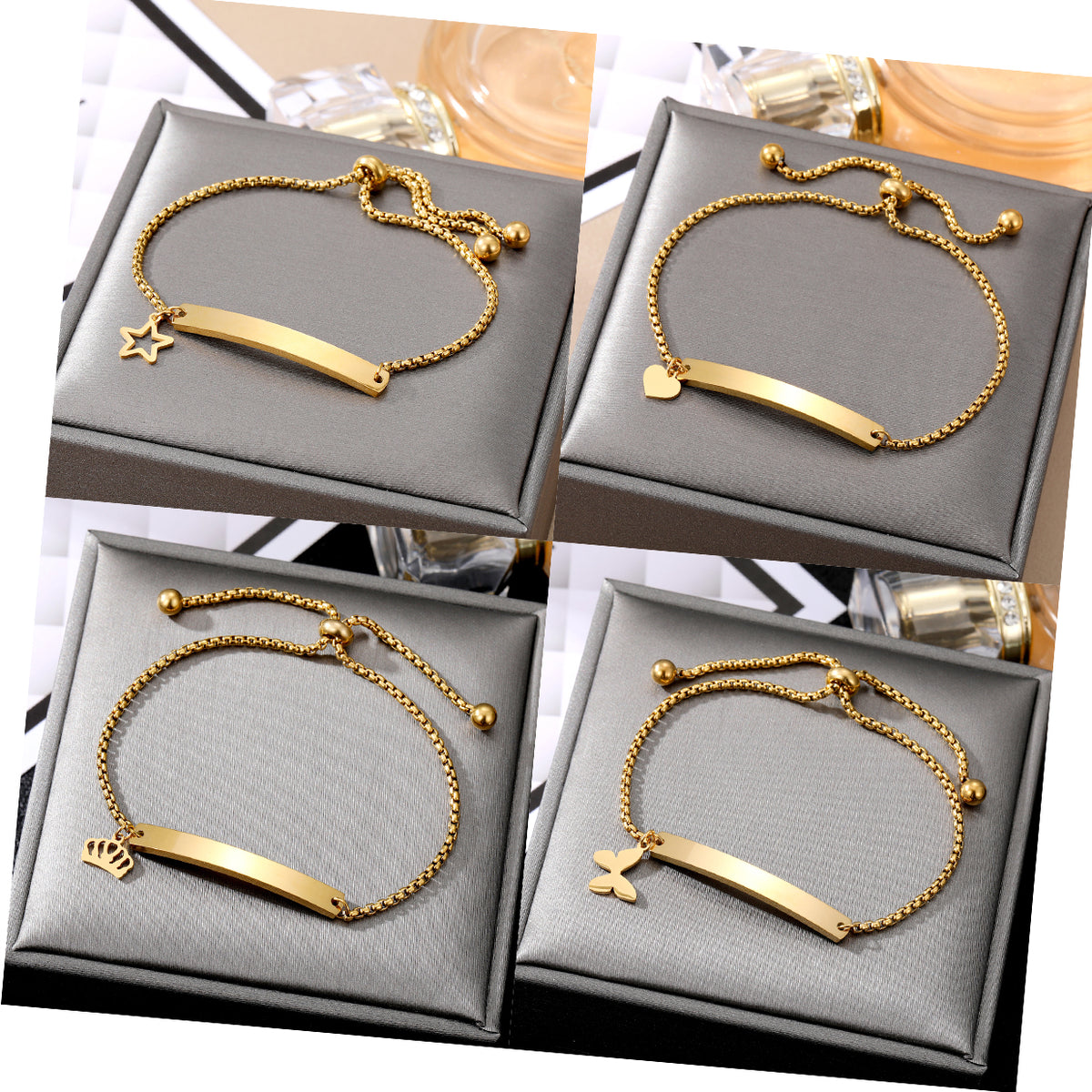 Engravable Bar Charm Bracelet