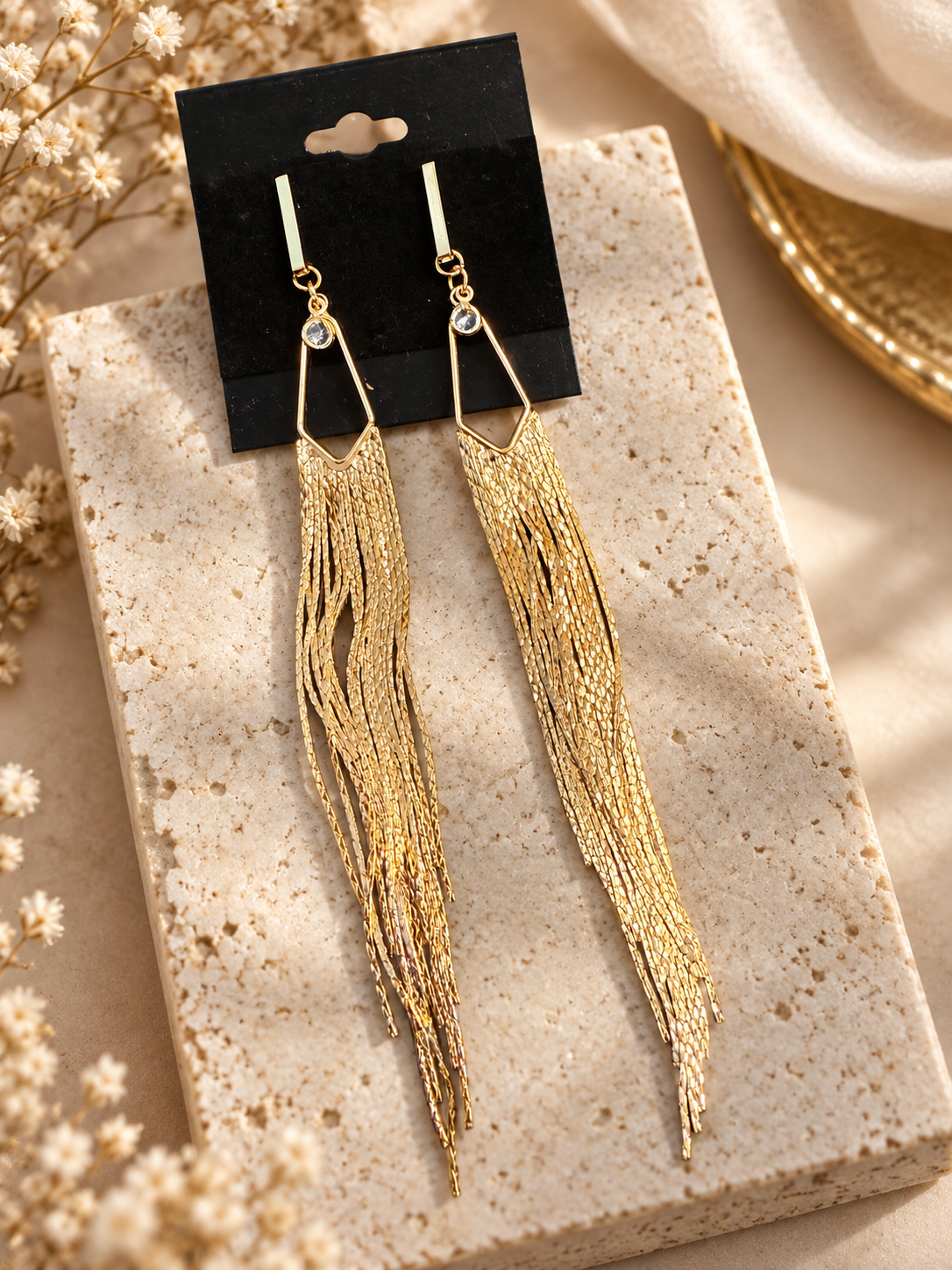 Crystal Drop Tassel Earrings