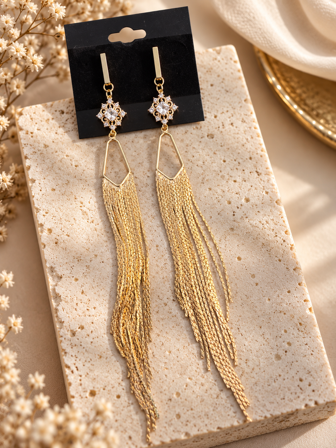 Crystal Diamond Tassel Drop Earrings