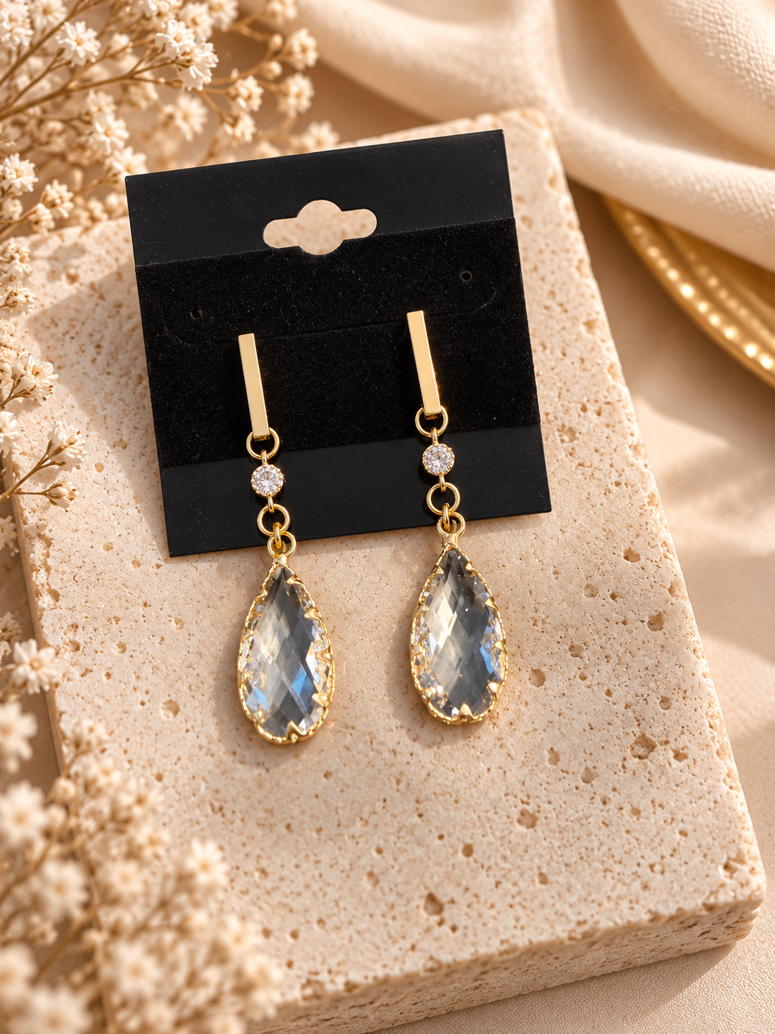 Short Crystal Teardrop Drop Earrings