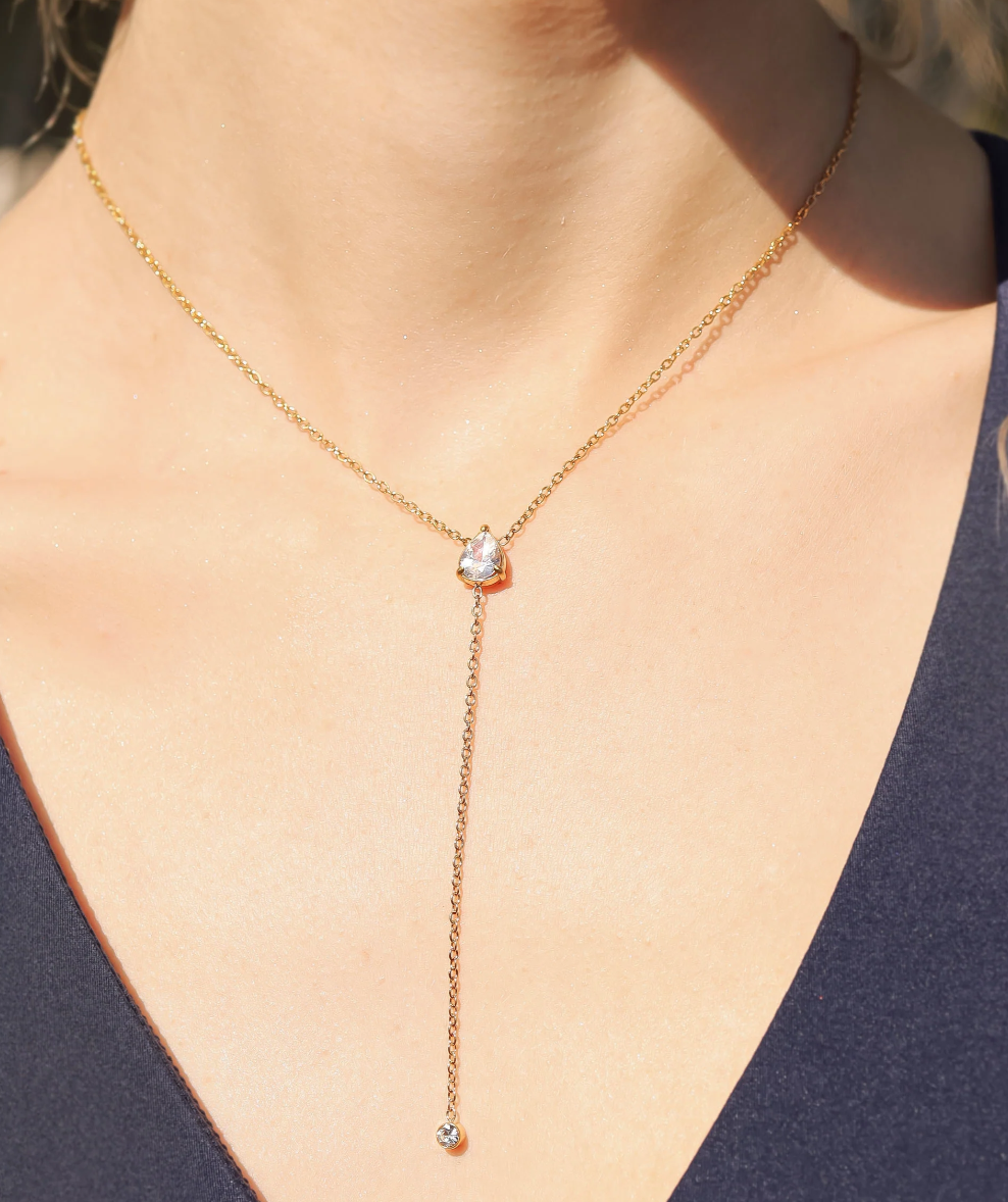 Drop Lariat CZ Pendant Necklace