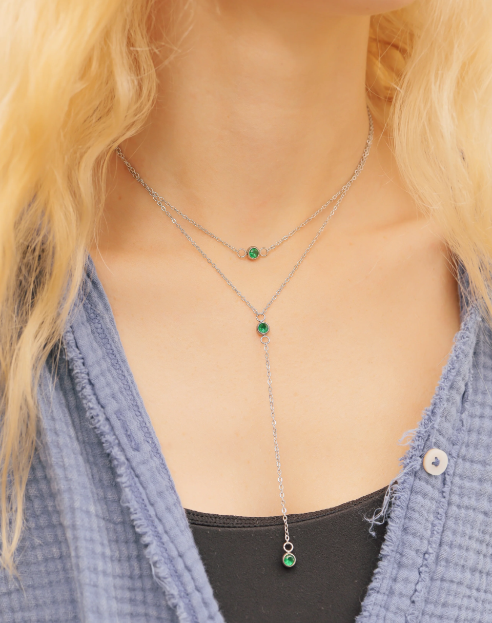 Lariat Three Stone Drop Necklace