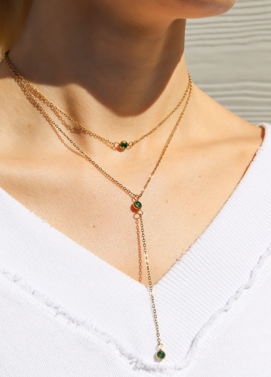Lariat Three Stone Drop Necklace
