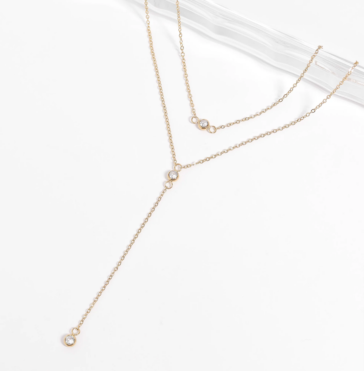 Lariat Three Stone Drop Necklace