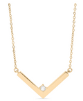 V Pendant CZ Stainless Steel Necklace