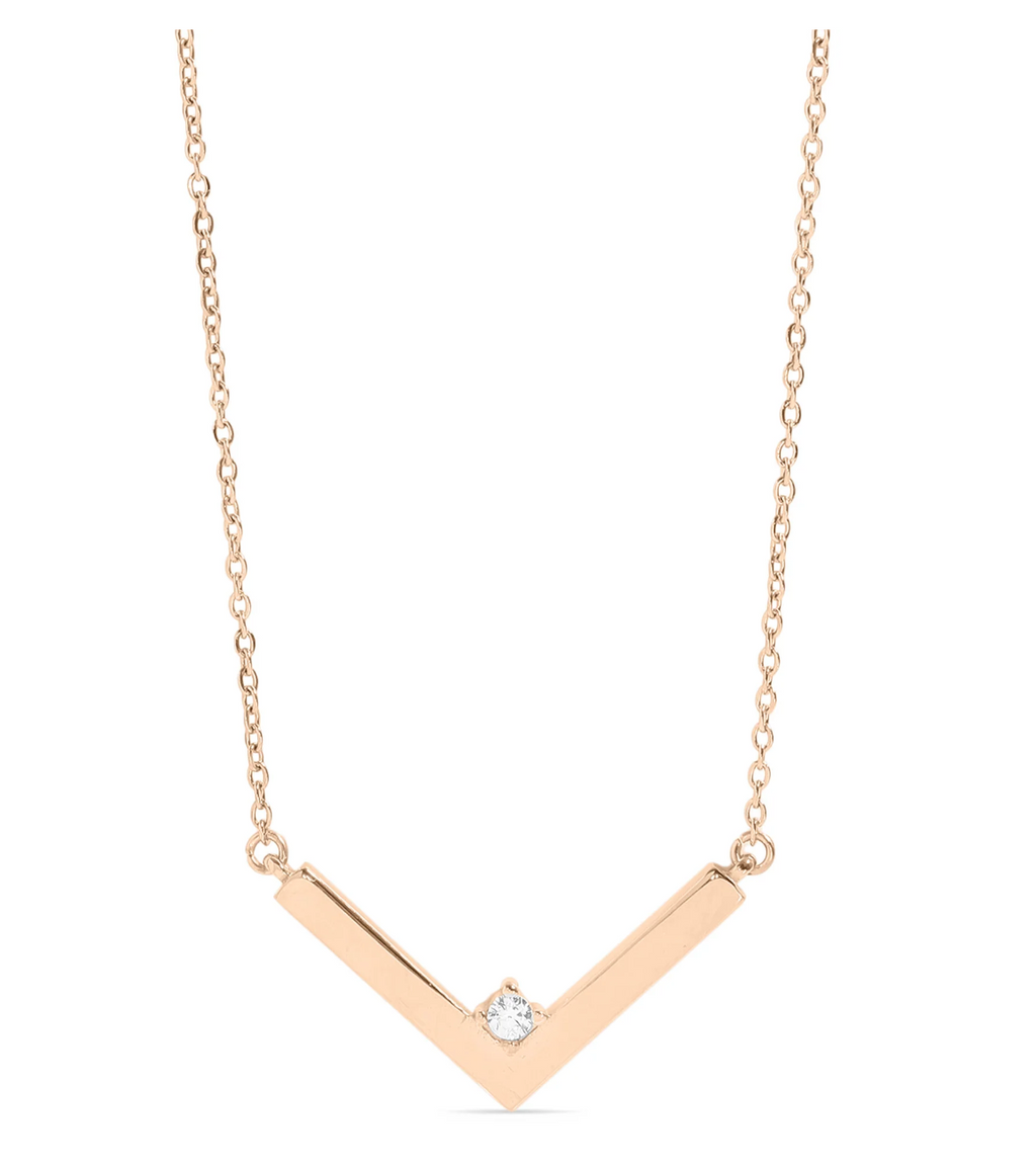 V Pendant CZ Stainless Steel Necklace