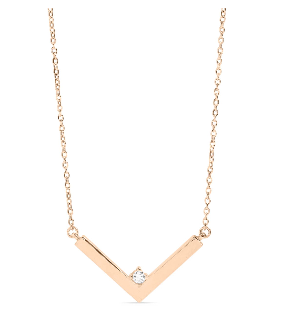 V Pendant CZ Stainless Steel Necklace
