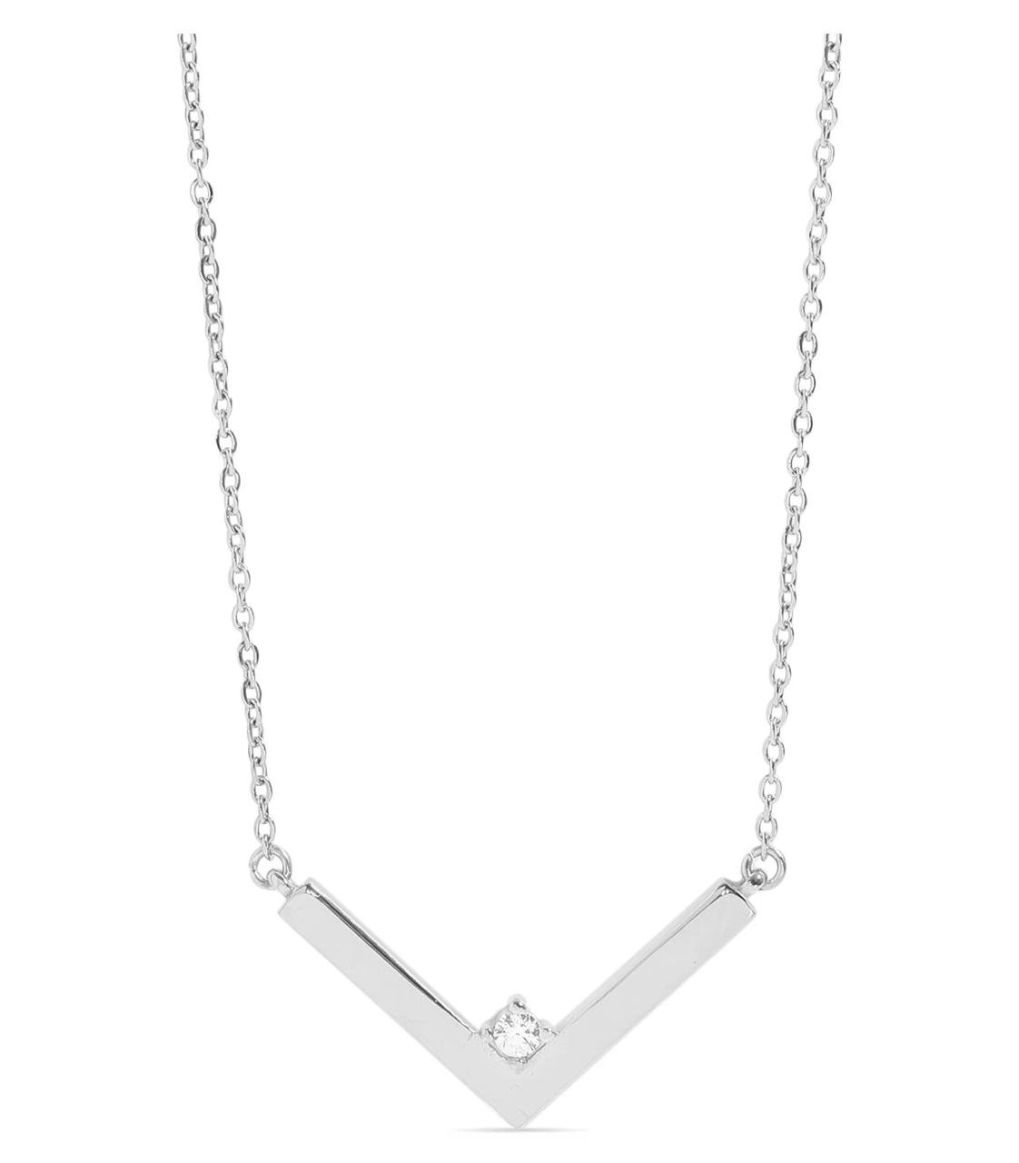 V Pendant CZ Stainless Steel Necklace